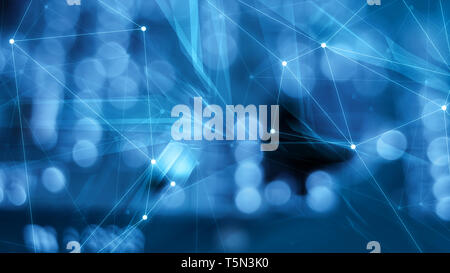 Art polygonal triangles, connected lines and dots graphic, creative background concept Stock Photo