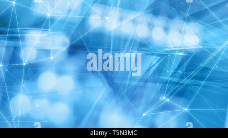Digital wires connected points of light circles. Abstract triangles template concept. Transparent triangles shapes chaos Stock Photo