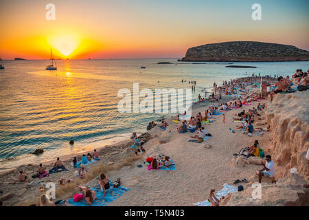 Sunset in Cala Comte Beach. Sant Josep de Sa Talaia. Ibiza Island. Balearic. Islands. Spain Stock Photo