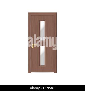 realistic wooden door isolated on white background Stock Vector