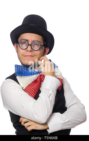 Funny man wearing giant bow tie Stock Photo