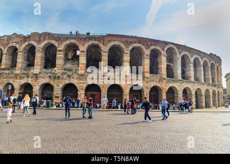 Verona, Italy - October 20, 2018: Verona Arena Roman amphitheatre in Piazza Bra Stock Photo