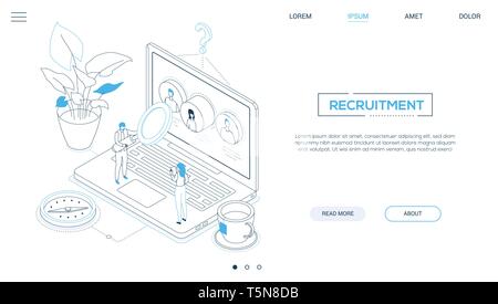 Recruitment - line design style isometric web banner Stock Vector