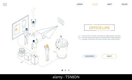 Office life - line design style isometric web banner Stock Vector