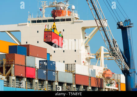 Cargo ship being loaded at the port of Iquique, Chile Stock Photo