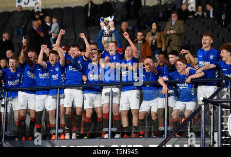 Rangers players celebrate after the final whistle in the UEFA Champions