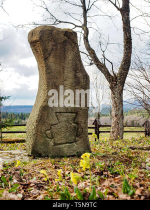 Grave marked with the pot Beniowa Bieszczady National Park Poland Europe. Old cemetery. Remains of the nonexistent former village close to Ukraine Stock Photo