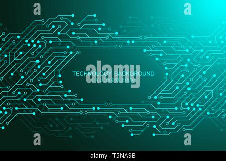 Computer motherboard vector background with circuit board electronic elements. Electronic texture for computer technology, engineering concept Stock Vector