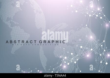 Geometric abstract background with connected line and dots. Network and connection background for your presentation. Graphic polygonal background Stock Vector
