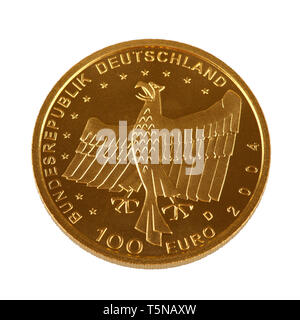 One hundret Euro gold coin from Germany - isolated on a white background Stock Photo