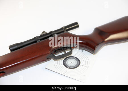 Hunting rifle with telescopic sight and target - isolated Stock Photo