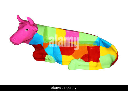 Colorful piebald cow - isolated on a white background Stock Photo