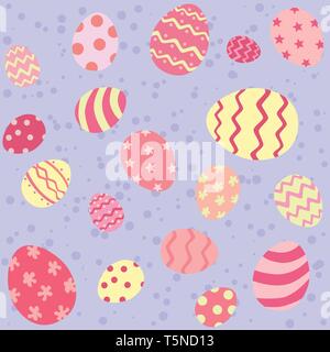 Easter Egg Seamless Pattern with pink theme color eggs on blue spotted background vector illustration. Stock Vector