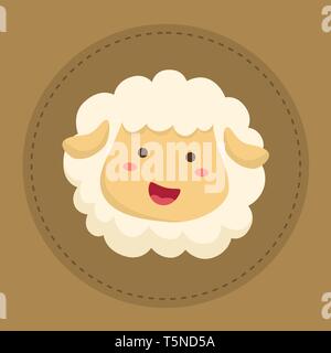 Cute Sheep Smiling on Brown Circle background vector illustration Stock Vector