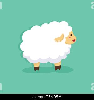 cute sheep facing side on tosca green background vector illustration Stock Vector