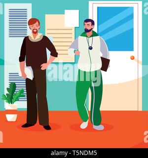 teachers classic and sports in school corridor vector illustration design Stock Vector