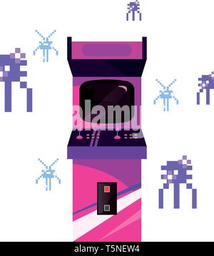 arcade machine aliens video game retro background vector illustration ...