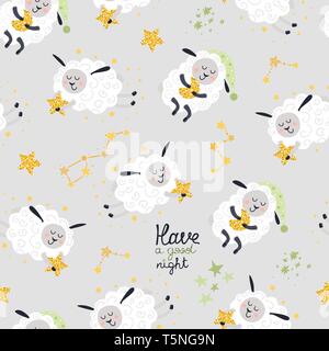 Cute seamless pattern with sheeps Stock Vector