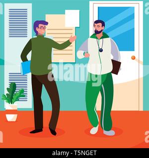 teachers classic and sports in school corridor vector illustration design Stock Vector