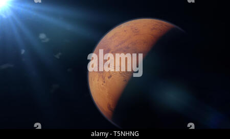 planet Mars, the red planet and the Sun Stock Photo