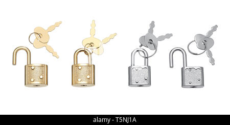 Padlocks and keys isolated on white background Stock Photo
