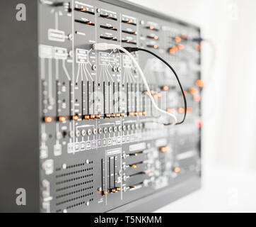 Modern clone of the Arp 2600 synthesizer from 1971 with patch cables, in an analog music recording studio Stock Photo