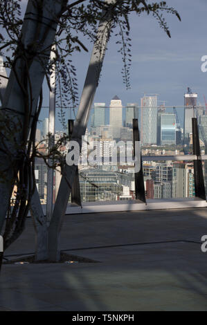 London's secondary financial headquarters Canary wharf as seen from the Fen court roof top building Stock Photo