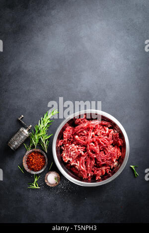 Mince. Ground meat with ingredients for cooking Stock Photo