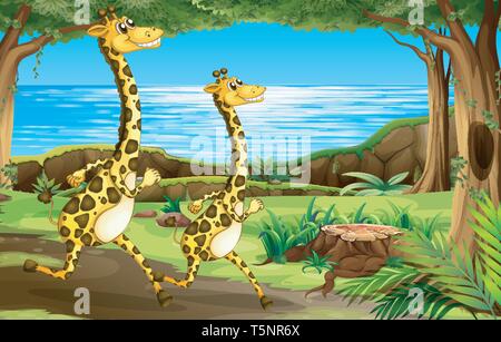 Giraffe running in the forest illustration Stock Vector Image & Art - Alamy