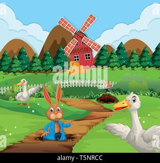 A rabbit in farmland illustration Stock Vector