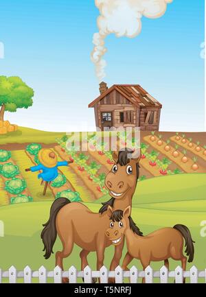 Scene with horses in the farm illustration Stock Vector Image & Art - Alamy