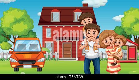 Family infront of home illustration Stock Vector