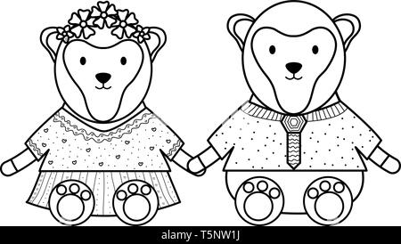 cute monkeys couple childish characters vector illustration design Stock Vector