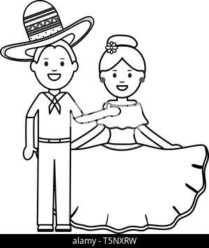 traditional mexicans couple with mariachi hat characters vector illustration design Stock Vector