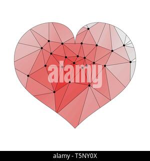 Light Red vector heart isolated on white background. Geometric rumpled triangular low poly origami style gradient graphic illustration. Polygonal desi Stock Vector