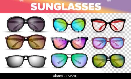 Sunglasses Various Styles And Types 3D Vector Set Stock Vector