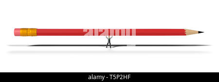 toy miniature businessman figure lifting a red pencil, concept isolated on white background Stock Photo