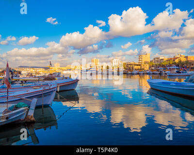 TYRE, LEBANON - MAY 21, 2017: View of the port at sunset. Stock Photo