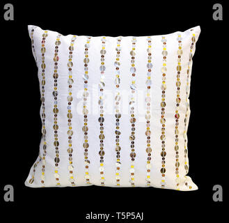 Sequin white pillow isolated with clipping path included Stock Photo