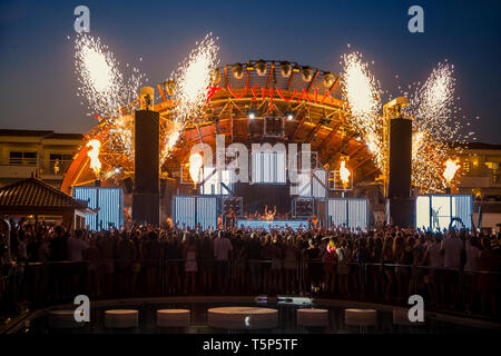 Ants Party. Discotheque in Ushuaia Ibiza Beach Hotel. Sant Antoni de Portmany. Ibiza Island. Balearic Islands. Spain Stock Photo