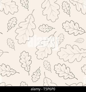 Oak leafs texture outline drawing - seamless pattern Stock Vector