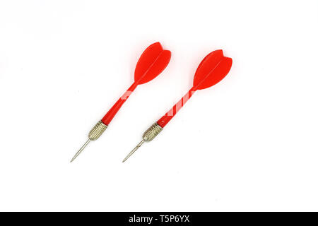 two Red  Dart concept for marketing target and success Isolated on White Background High resolution image gallery. Stock Photo