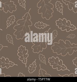 Oak leafs texture outline drawing - autumn seamless pattern Stock Vector