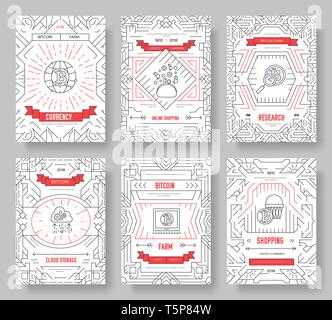 Bitcoin  outline icons collection set. Modern technologies linear symbol pack. Template of thin line icons, logo, symbols, pictogram and flat illustrations concept. Stock Vector