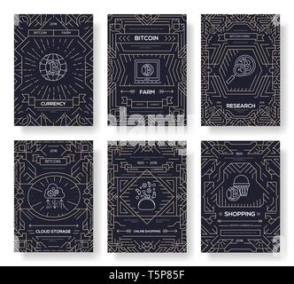 Bitcoin  outline icons collection set. Modern technologies linear symbol pack. Template of thin line icons, logo, symbols, pictogram and flat illustrations concept Stock Vector