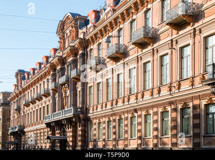 Facade of  Profitable house of Utin in neo-baroque style, was built in 1858 by architect Kuzmin R.I. on Horse Guards (Konnogvardeysky) Boulevard, St.  Stock Photo