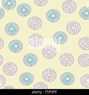 Illustration with donuts and cakes. Sweet dessert. Seamless pattern in flat style on light background Stock Vector