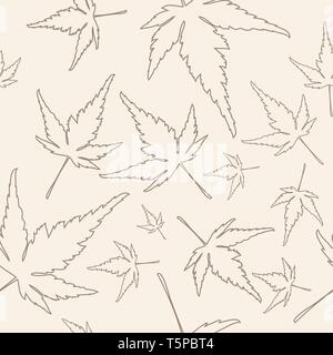 Maple leafs texture outline drawing - autumn seamless pattern Stock Vector