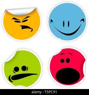 Set of colorful labels with various smiles Stock Vector