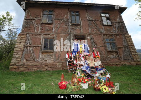 Bov, Bulgaria - April 20, 2019: Lazarki day is a Bulgarian traditional festive day. Girls who became women during the last year are called Lazarki. Stock Photo